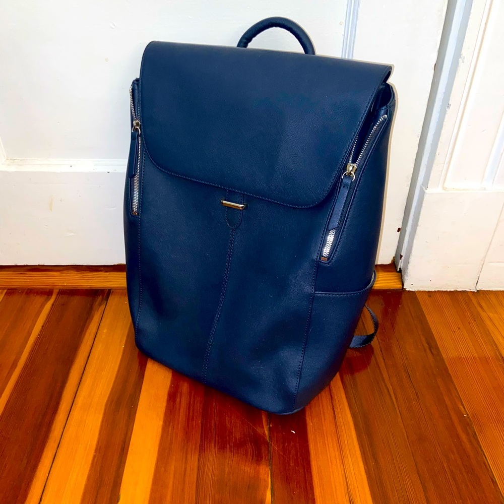 Blue leather backpack